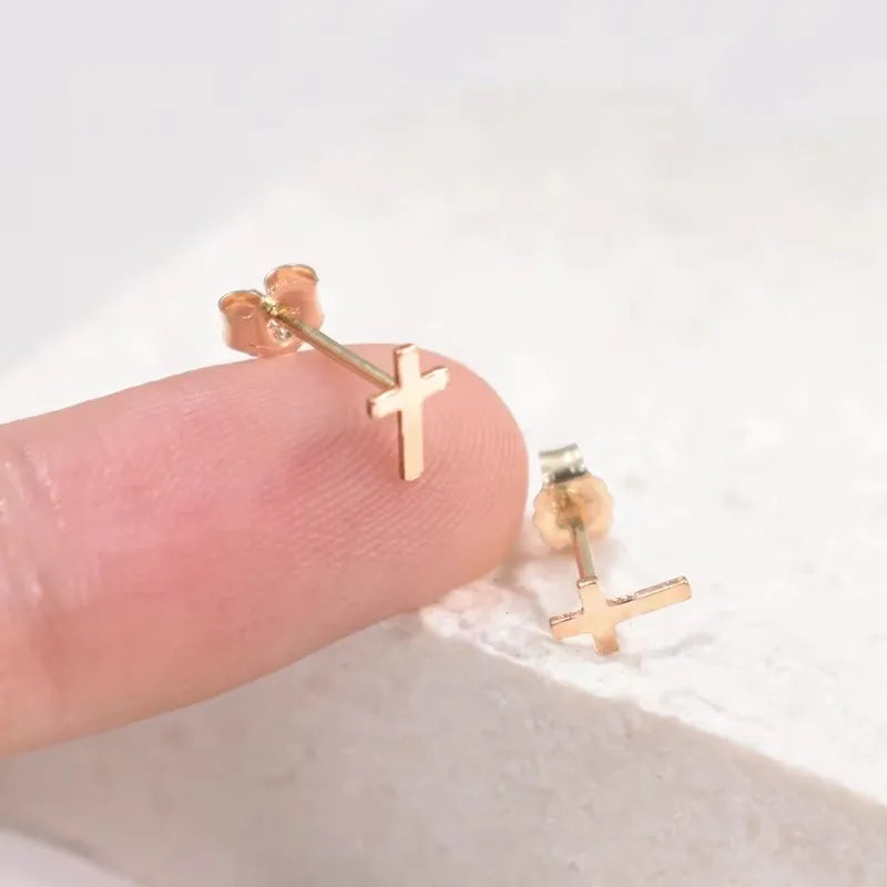 14K Gold Filled 6.5MM Cross Earrings Minimalism Jewelry Gold Filled Stud Earrings Brincos Pendientes Oorbellen Earrings
