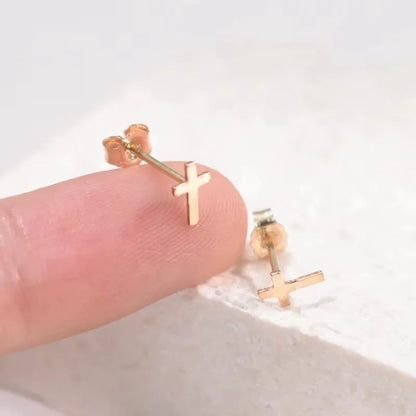 14K Gold Filled 6.5MM Cross Earrings Minimalism Jewelry Gold Filled Stud Earrings Brincos Pendientes Oorbellen Earrings