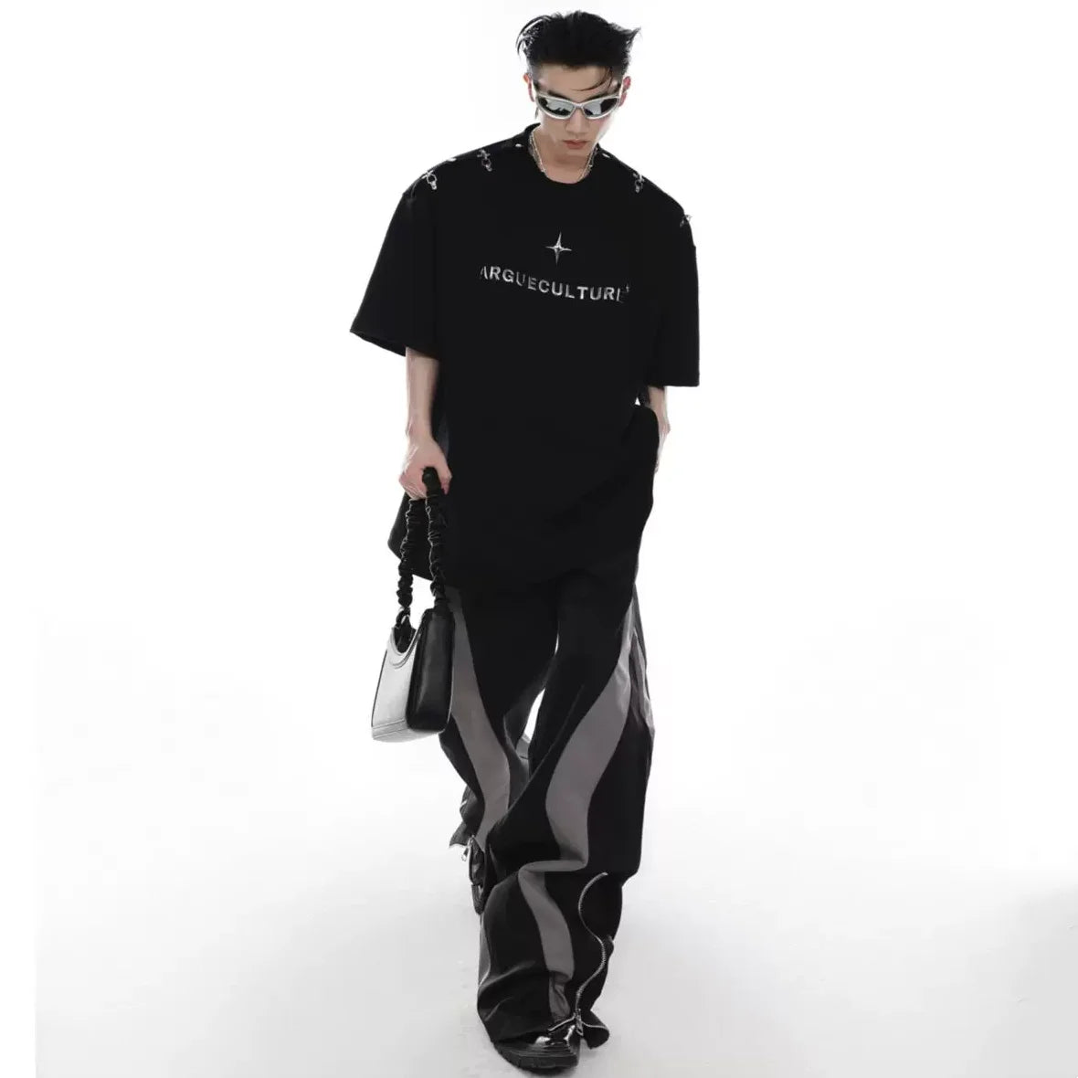 Deconstructive Design Metal Buckle Patchwork High Street Casual T Shirt Summer Man Techwear Style Short Sleeve Tops