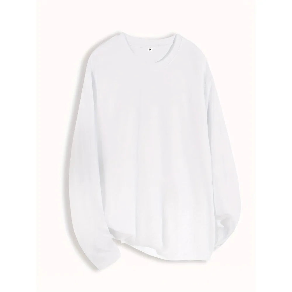 Men's Heavyweight Cotton Long Sleeved T-shirt Solid Color Casual Spring and Autumn New Style Suitable for Both Men and Women