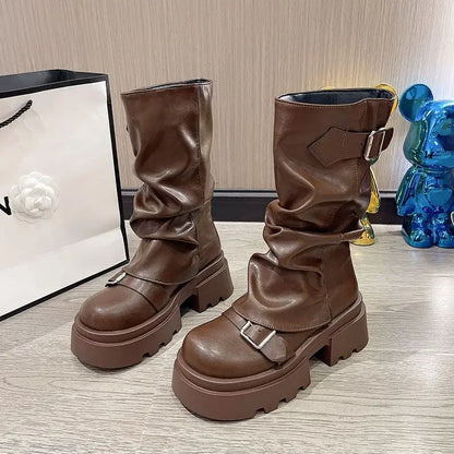 Short boots women's 2025 new spring and autumn winter retro Maillard mid boots women's
